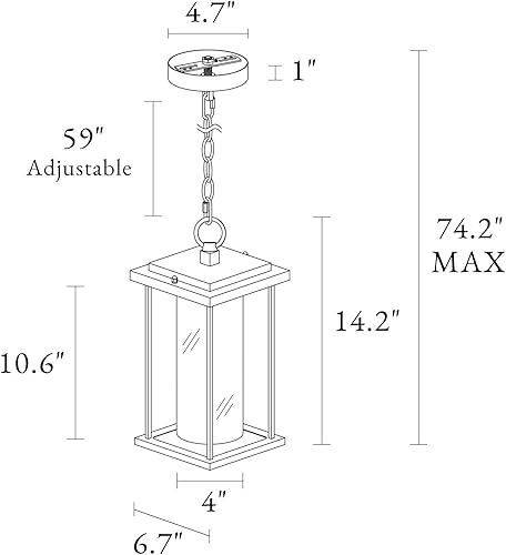 Miniatura 4 de Lámpara colgante para exteriores, luces colgantes exteriores de granja con vidrio ondulado de agua y cadena ajustable, linterna colgante rectangular