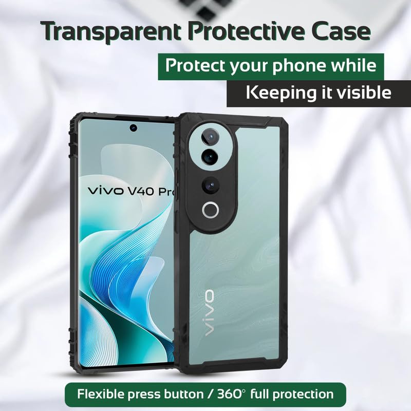 Image of AIBEX Crystal Clear Back Cover Case for Vivo V40 5G / Vivo V40 Pro 5G | 360 Degree Protection | Shock Proof Design | Transparent Back Case for Vivo V40 5G / Vivo V40 Pro 5G (PC & TPU,Bumper)