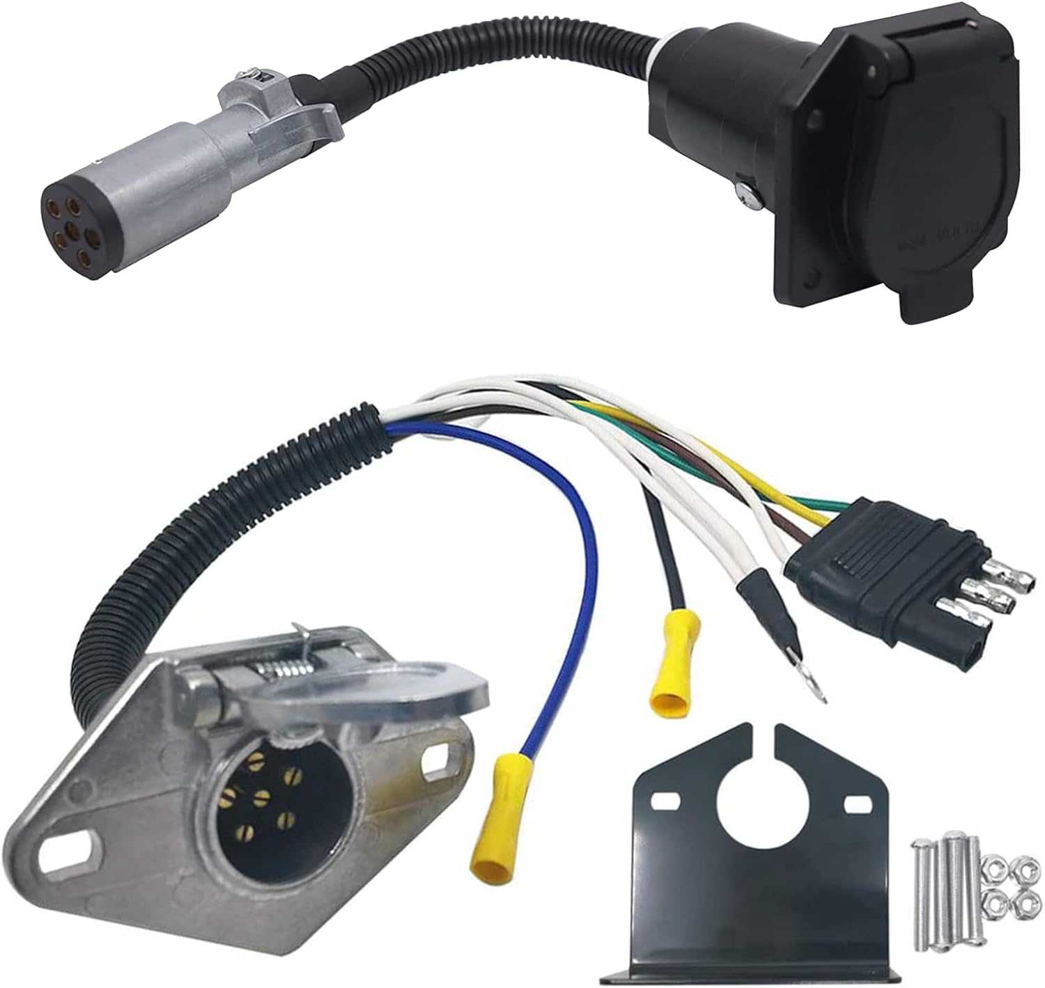 4 Way Flat to 6 Pole Connector and 6 Pole to 7 Way Trailer Connector Bundle