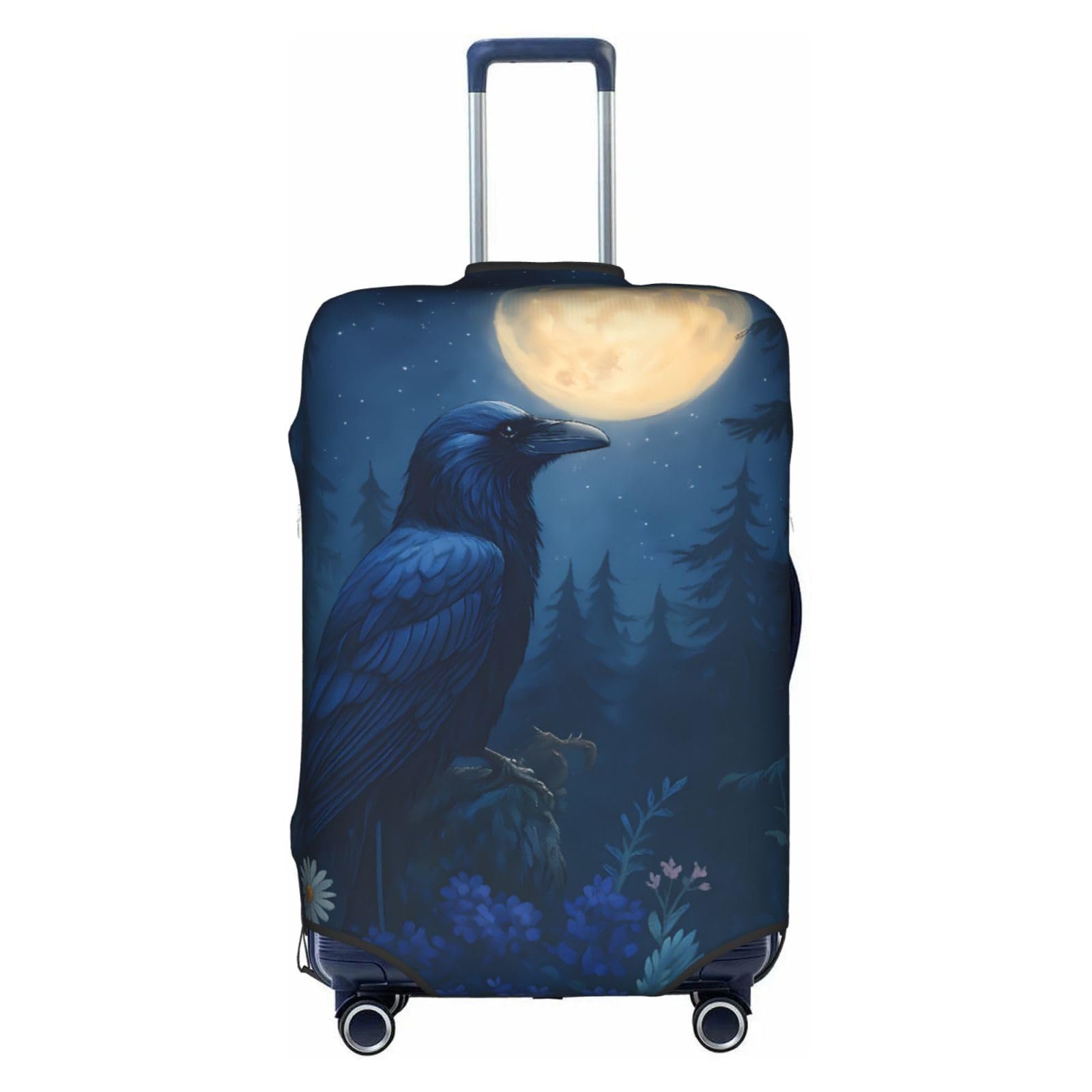 Corvid in Moonlit Blossom Grove Elasticity Luggage Protection Cover Travel Scratch Resistant Suitcase Covers Medium (22-24 inch suitcase)