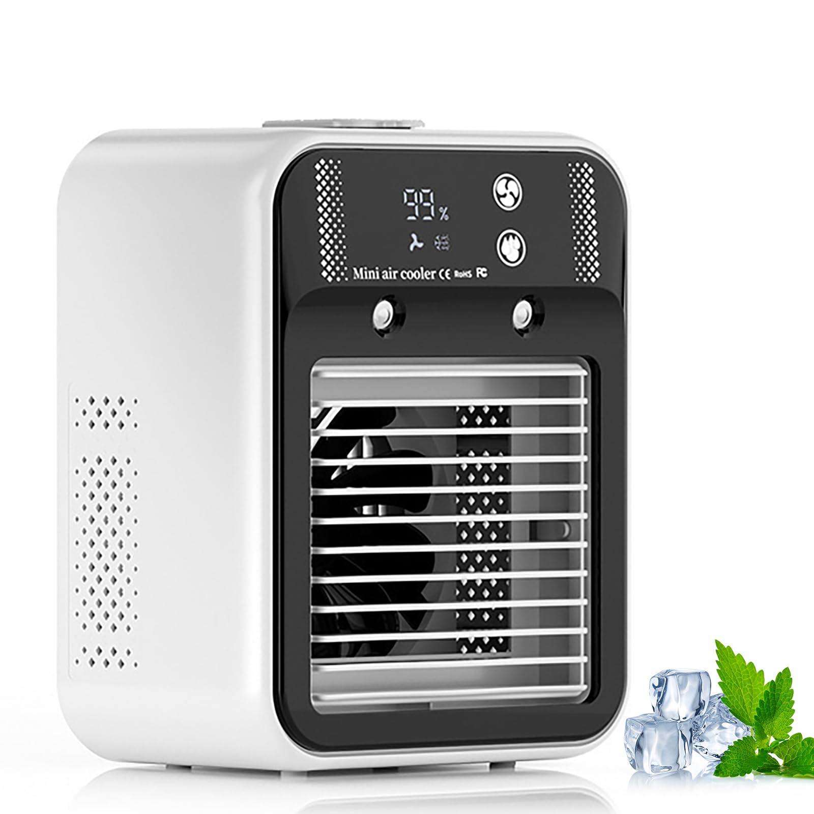 Rafraîchisseur D'air Par évaporation Portable Avec Réservoir D'eau De 500 Ml, 3 Modes De Refroidissement, Fonction Humidificateur Et Brumisation, Ventilateur De Bureau Rechargeable Pour La Maison