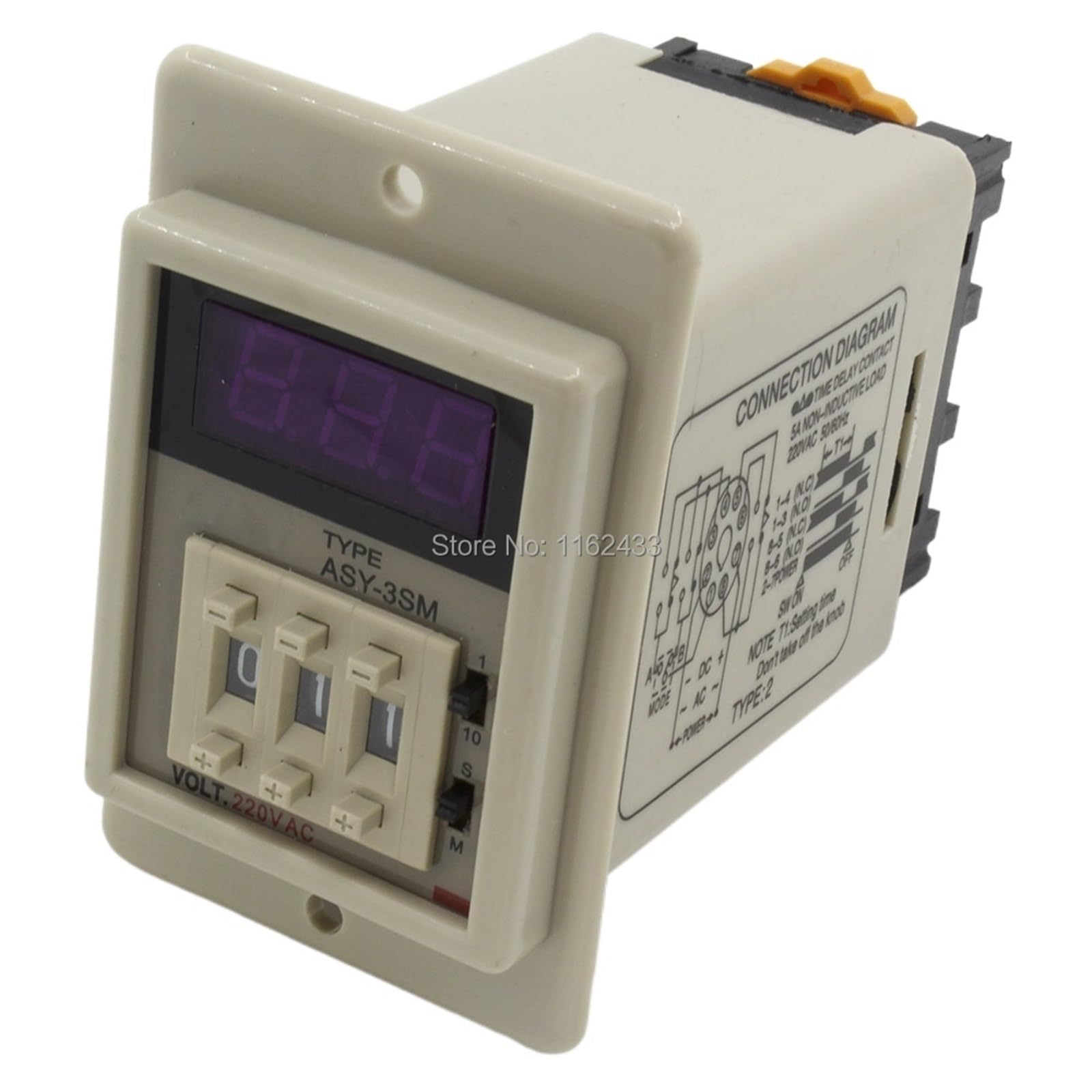 WBNFFUCYU ASY-3SM White AC 220V time Relay with Socket ASY Series 220VAC Timer with Base