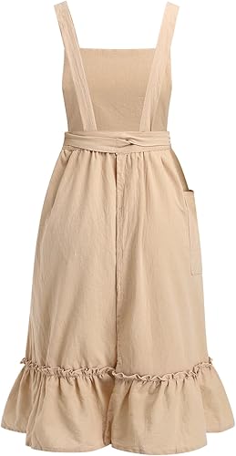 Miniatura 2 de OBEEII Delantal de lino de algodón para mujeres y niñas, vintage, para hornear, cocinar, jardinería, trabajo, delantal, vestido con bolsillos