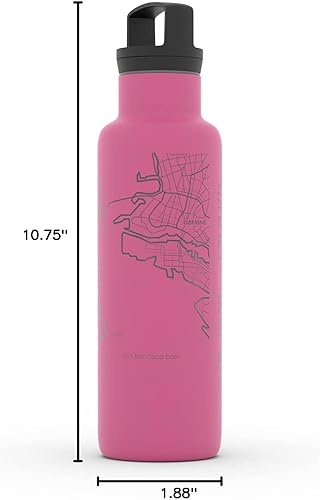 Miniatura 278 de Well Told Botella de agua aislada con mapa Chicago Illinois, grabado de acero inoxidable (21 onzas, gris muelle) botella aislada de mapa