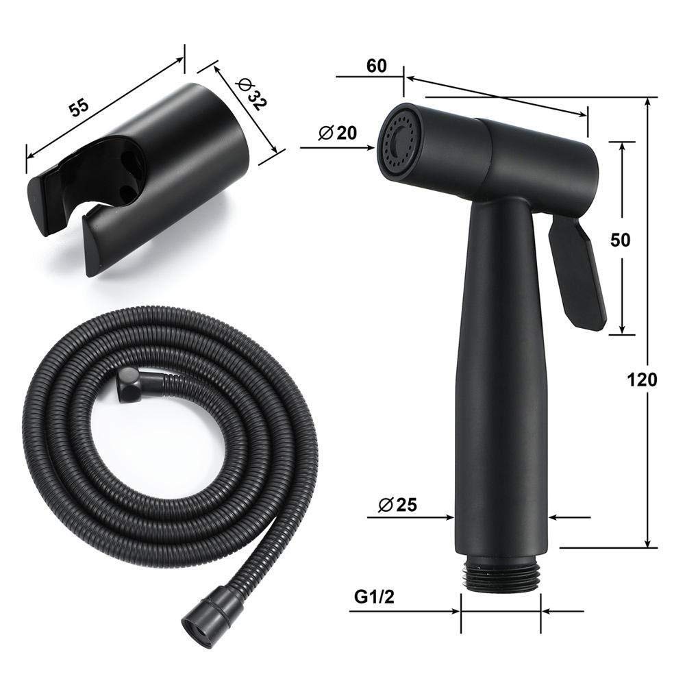 Ręczny prysznic Bidet do toalety Zestaw natryskowy Douche - Pistolet do WC + Rura wlotowa Czarny Pełny zestaw pistoletów natryskowych opryskiwacza