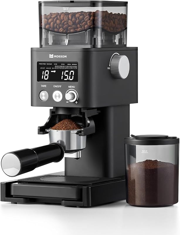 MOKKOM Coffee Grinder Electric with Scale, Conical Burr Coffee Grinder for Espresso, 31 Grind Settings, Anti-Static Coffee Bean Grinder, Grind by Weight for Espresso, Pour Over & French Press, Black