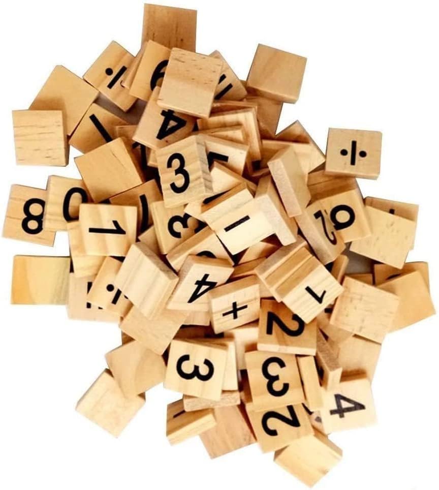 Wooden Tiles Wood Number and Symbol Piece Replacement 100 Tiles Toys Crafts and Pre-school Kids Education Wedding Decor