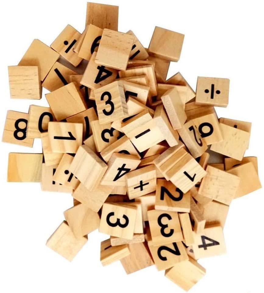 WANGCLWooden Tiles Wood Number and Symbol Piece Replacement 100 Tiles Toys Crafts and Pre-school Kids Education Wedding Decor