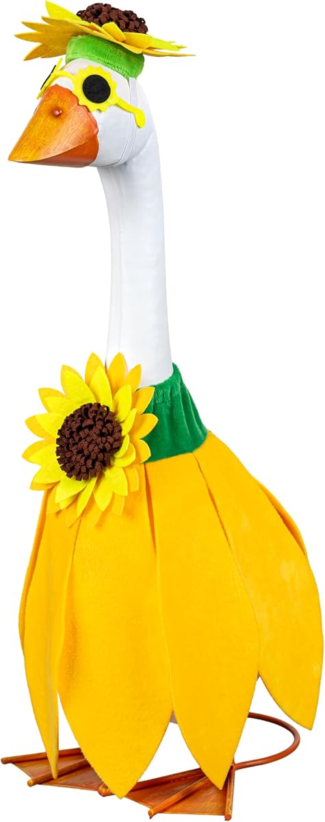 Traje de ganso de porche de hoja perenne para Giddy el ganso, disfraz de ropa decorativa de girasol para estatuas de gansos de jardín de 21", decoración del hogar de temporada