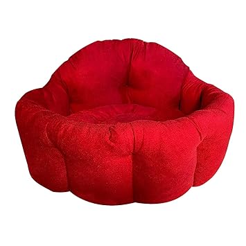 Mellifluous Luxurious Round Red Velvet with Long Back Pet Bed for Dogs and Cats (XXL, Red)