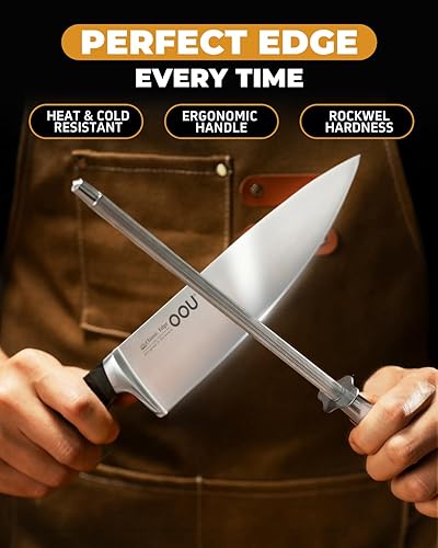 Miniatura 8 de OOU Juego de cuchillos de cocina 2025 con bloque, juego de cuchillos de acero inoxidable alemán de 15 piezas con varilla de afilar, mango de madera