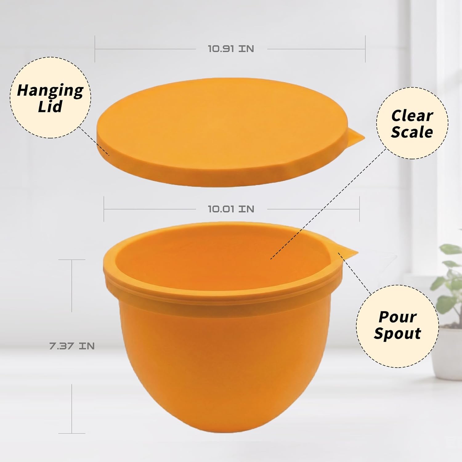 BPA-Free Food Grade Silicone Bowl Liner for KitchenAid 4.5-5 Quart Tilt Head Mixer with Lid, Salad Snack Ice Cream Mixing Bowl Extra Thick Odorless Non Stick, Heat Resistant Dishwasher Safe, Yellow