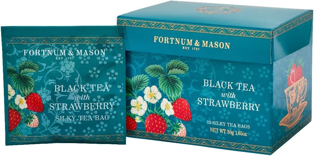 Fortnum & Mason British Tea, Black Tea with Strawberry, 15 Count Silky Tea Bags (1 Pack)