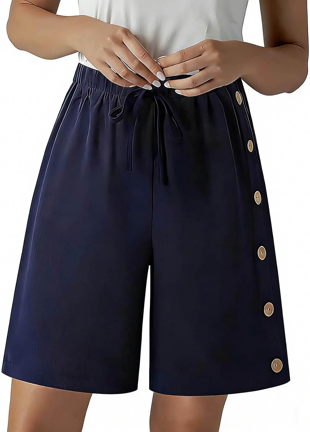 Casual Shorts for Women Side Button Summer Beach Outfits High Waisted Solid Color Short Pants for Travel Vacation Wearing