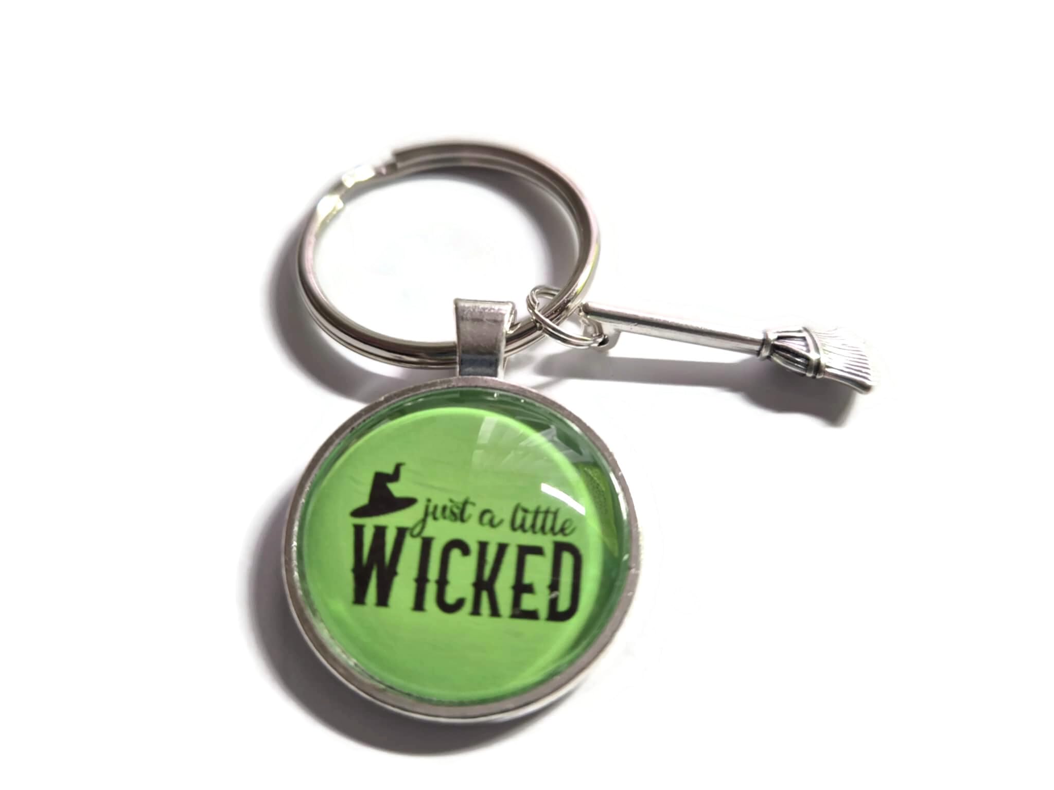 Just a little WICKED 25mm handmade glass cabochon musicals themed keyring gift, Witches of OZ musical theatre book lover birthday Xmas present