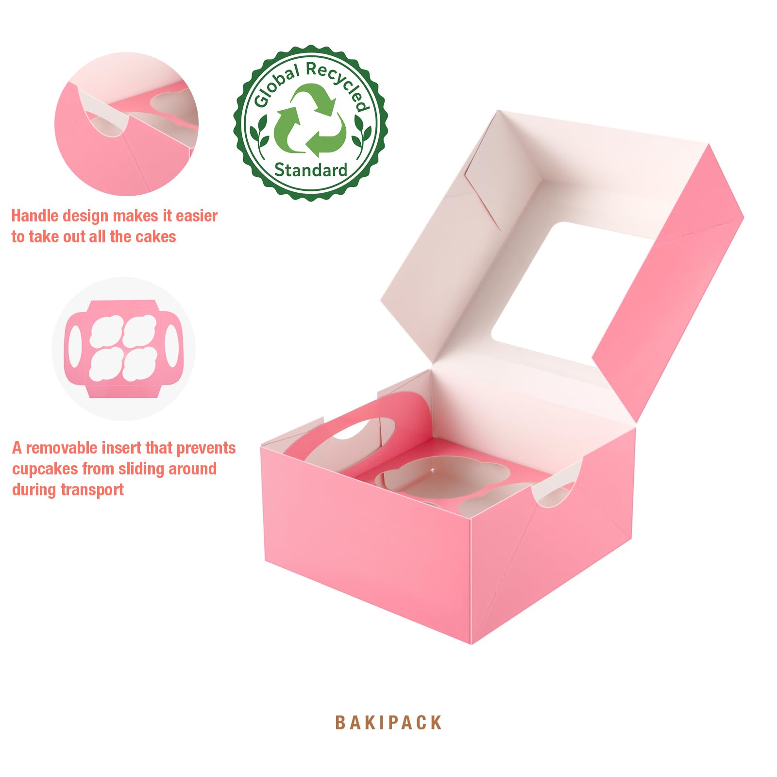 Pink Cupcake Boxes - 25 Pack with Window -5