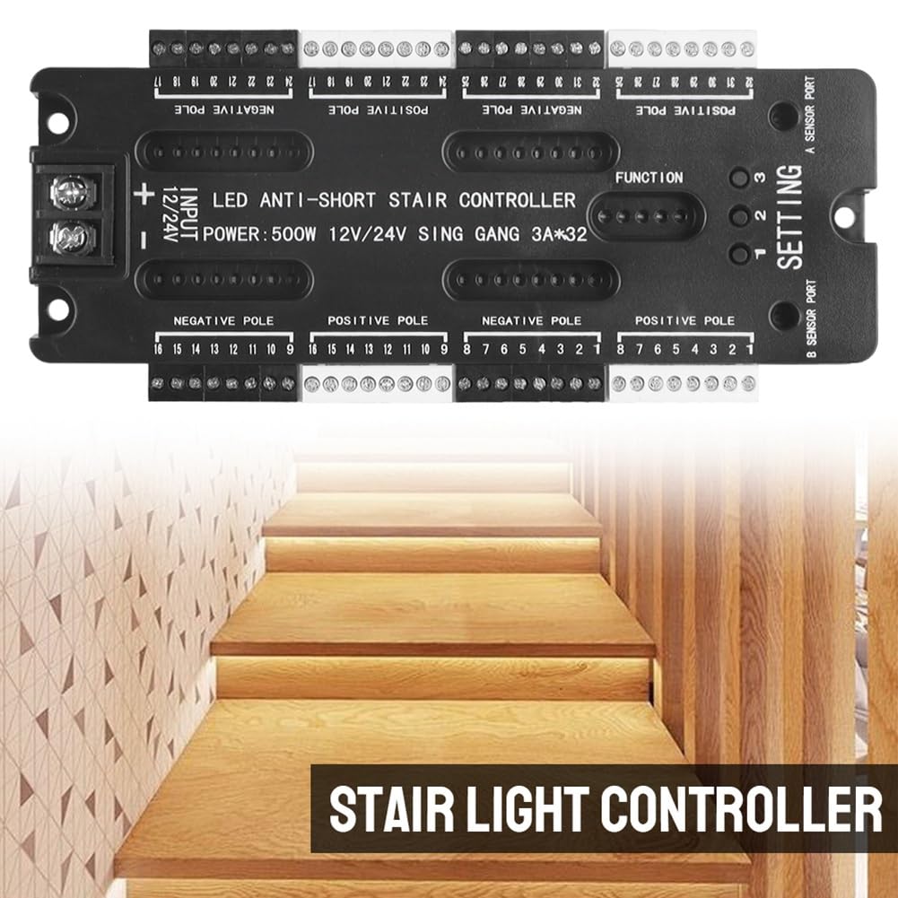 XIAOJUN Pour Escalier Bande Flexible Capteur de Mouvement LED pour Intérieur 32 Canaux Luminosité Réglable DC 12 V 24 V Contrôleur Lumière Escalier