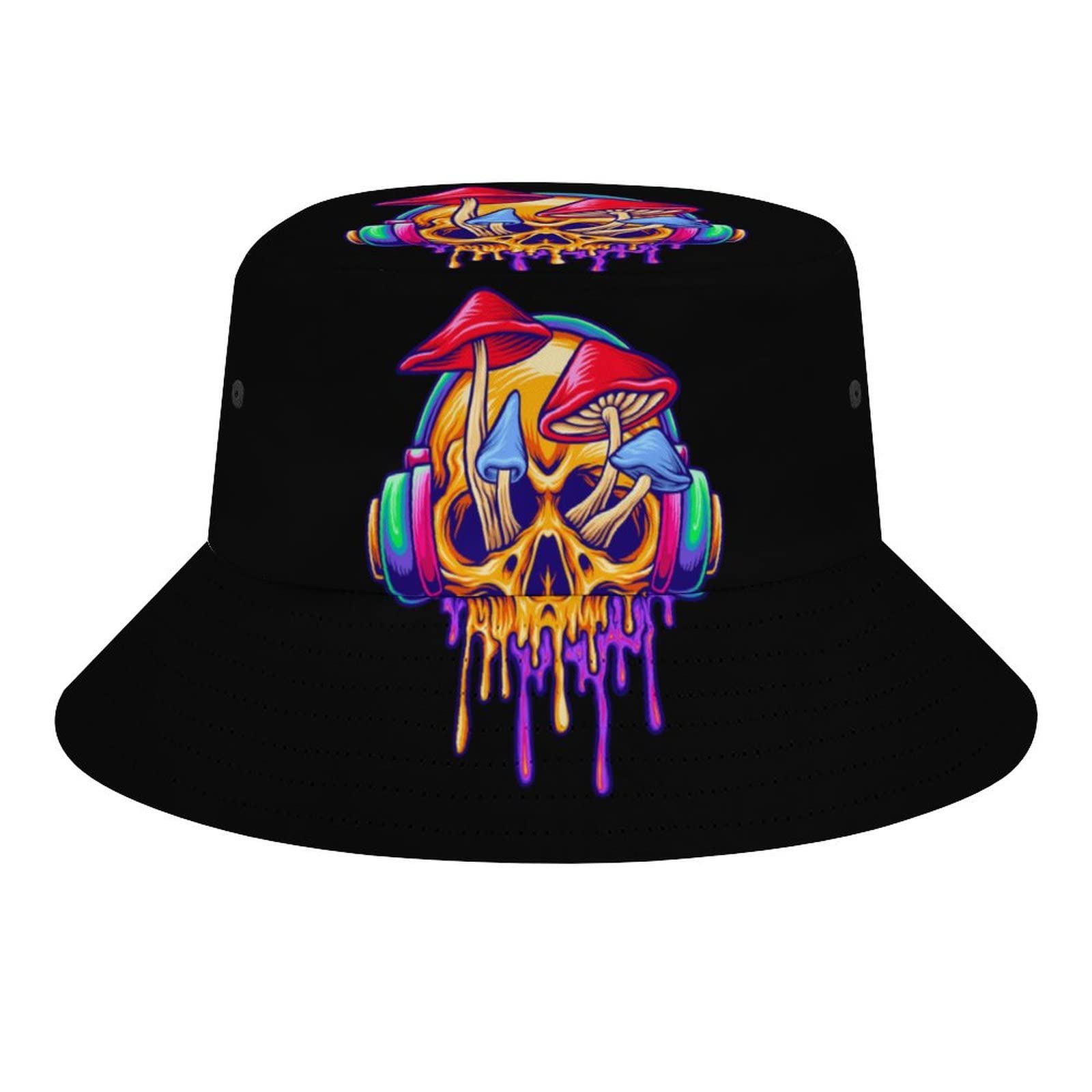 Ahdyr Funky Psychedelic Skull Mushroom Bucket Hats Unisex Beach Travel Hat Outdoor Fishing Cap for Women Men