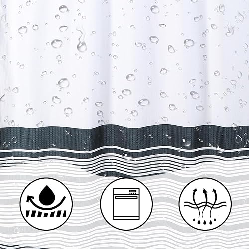 Miniatura 5 de Cortinas de ducha clásicas a rayas blancas y negras, moderna cortina de ducha de granja, 256 GSM, juego de cortinas de ducha de tela de gofre
