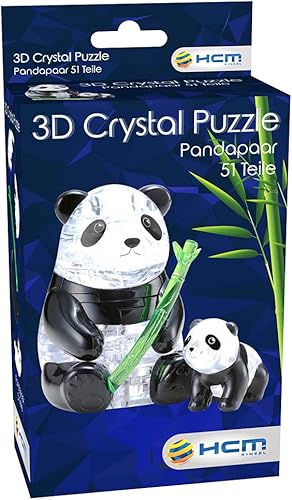 Miniatura 5 de Crystal Puzzle 59179 - Par de pandas 3D, 51 piezas, color gris y negro