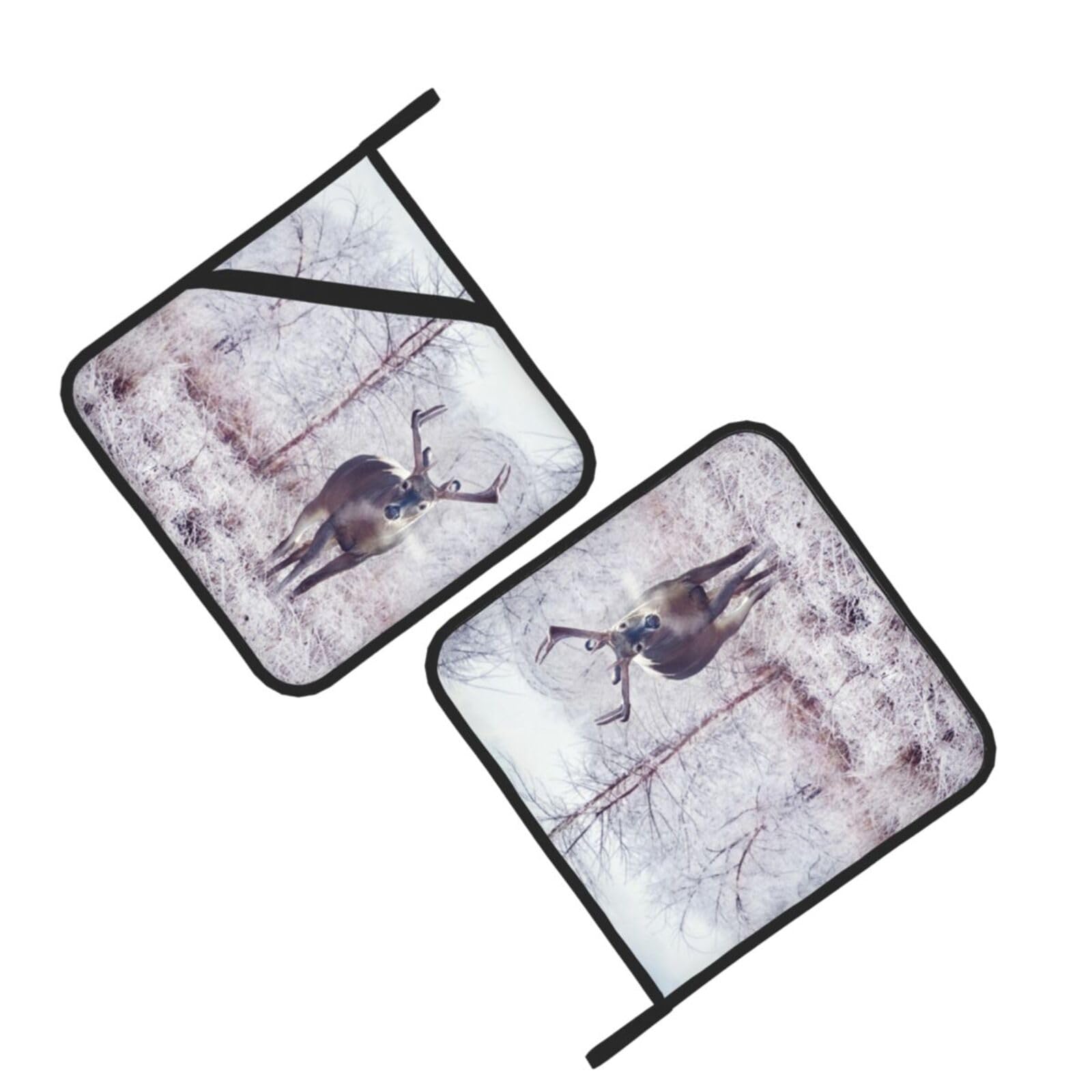 Winter Deer Printed Oven Pot Holders Set of 2 Pcs Heat Resistant Kitchen Microwave Potholders for Cooking Baking Grilling
