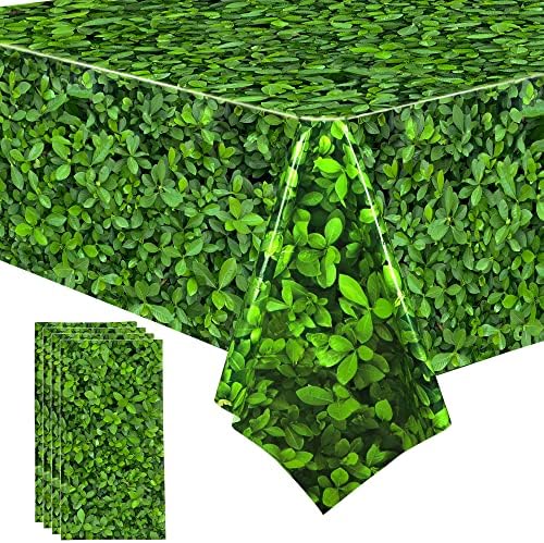 Augisteen 4 Pieces Green Leaves Tablecloth Plastic Greenery Party Table Cover Disposable Tree Leaves Tablecloths for Birthday Baby Shower Wedding Party Table Decor