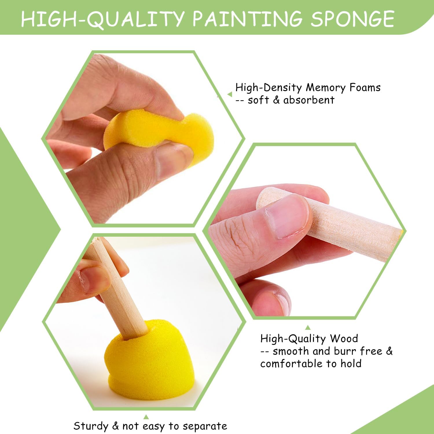 60 Pcs Round Paint Sponges Set, 5 Sizes Sponge Brushes for Painting, Sponge Paint Brushes for Acrylic Painting, Wooden Handle Craft Sponges for DIY, Crafts and Kids Arts