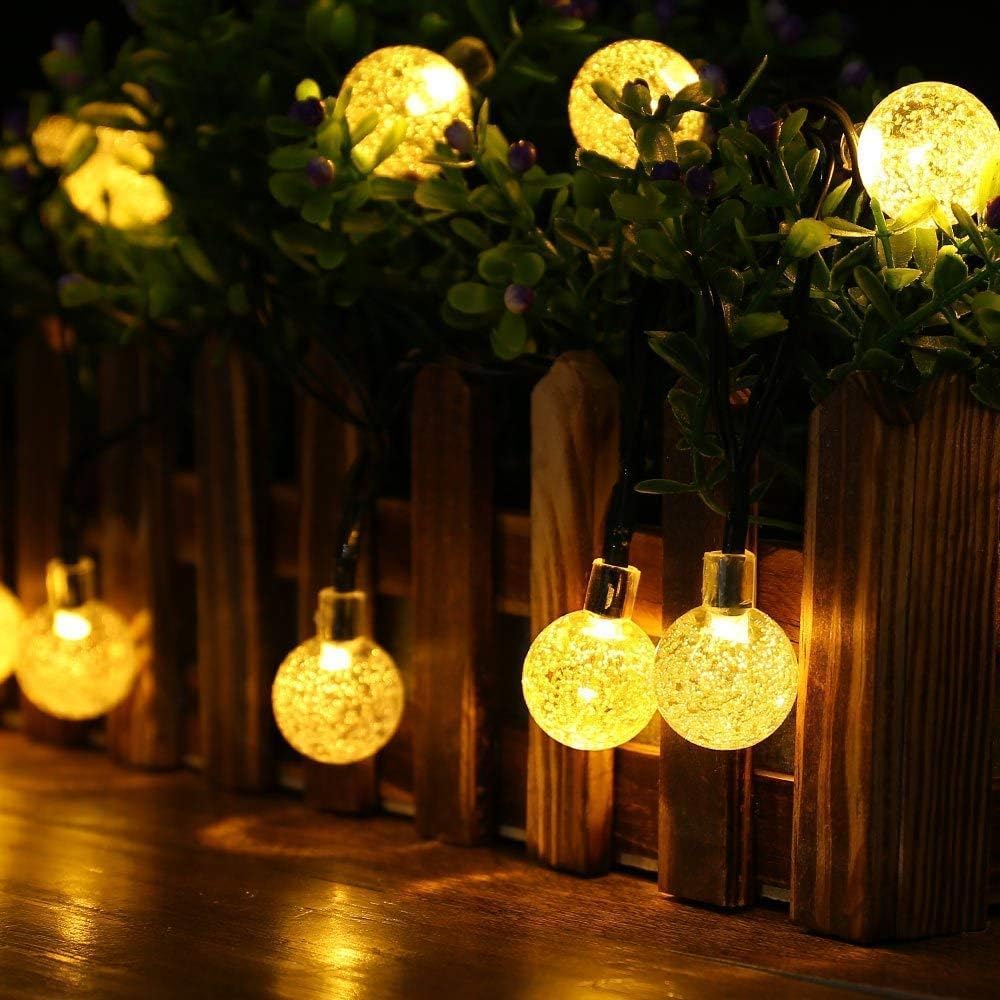 Guirnalda de luces solares impermeables para exteriores, 1 paquete de 50 luces LED de 2,3 cm cada una, luces solares de patio con 8 modos de iluminación para jardín, patio, porche, fiesta de boda
