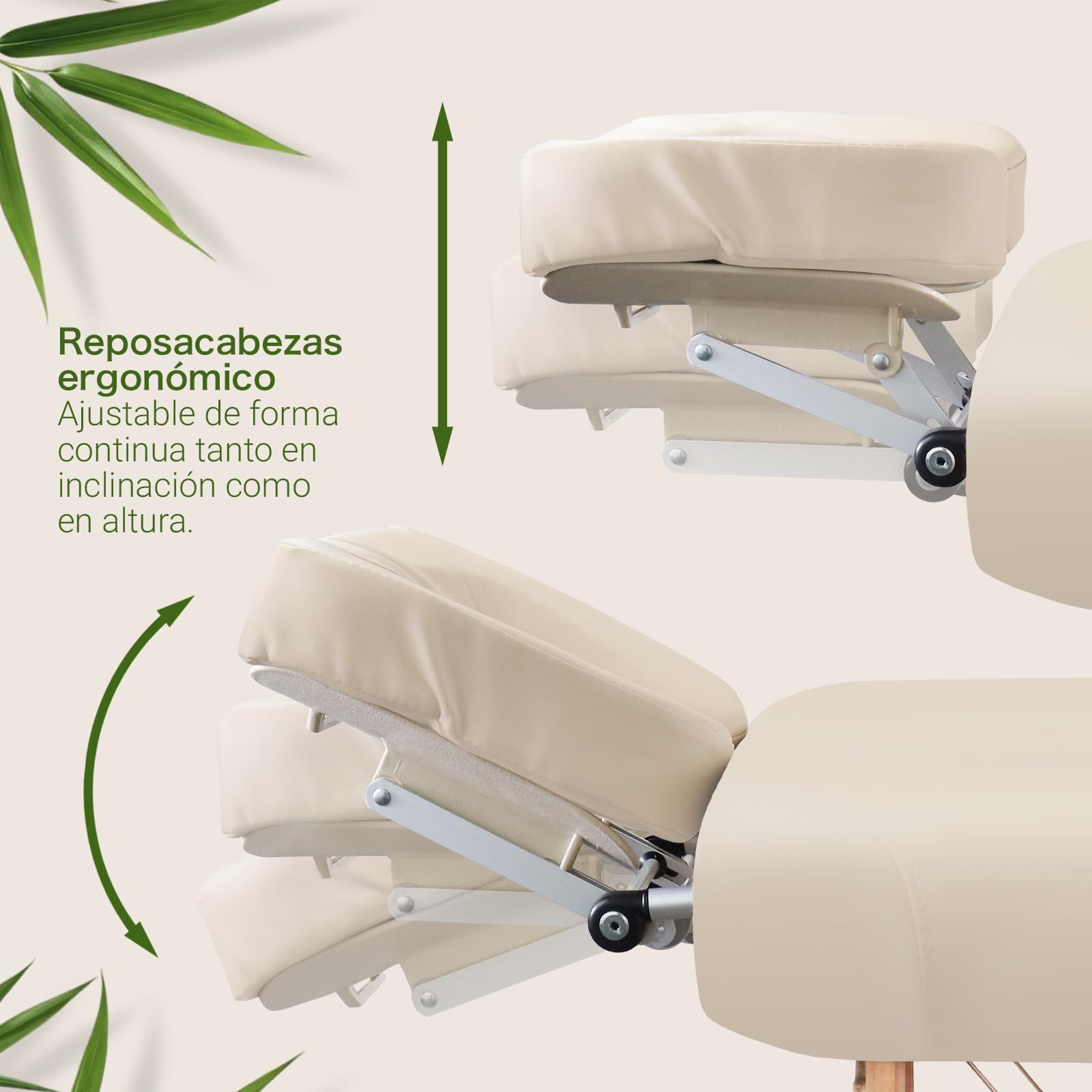 MASSUNDA - Camilla Masaje móvil Confort Deluxe Regulable en Altura - Camilla estetica Ancha de Madera Maciza - Camilla con reposacabezas ergonómico, Funda, reposabrazos, cojín (Negro) Crema