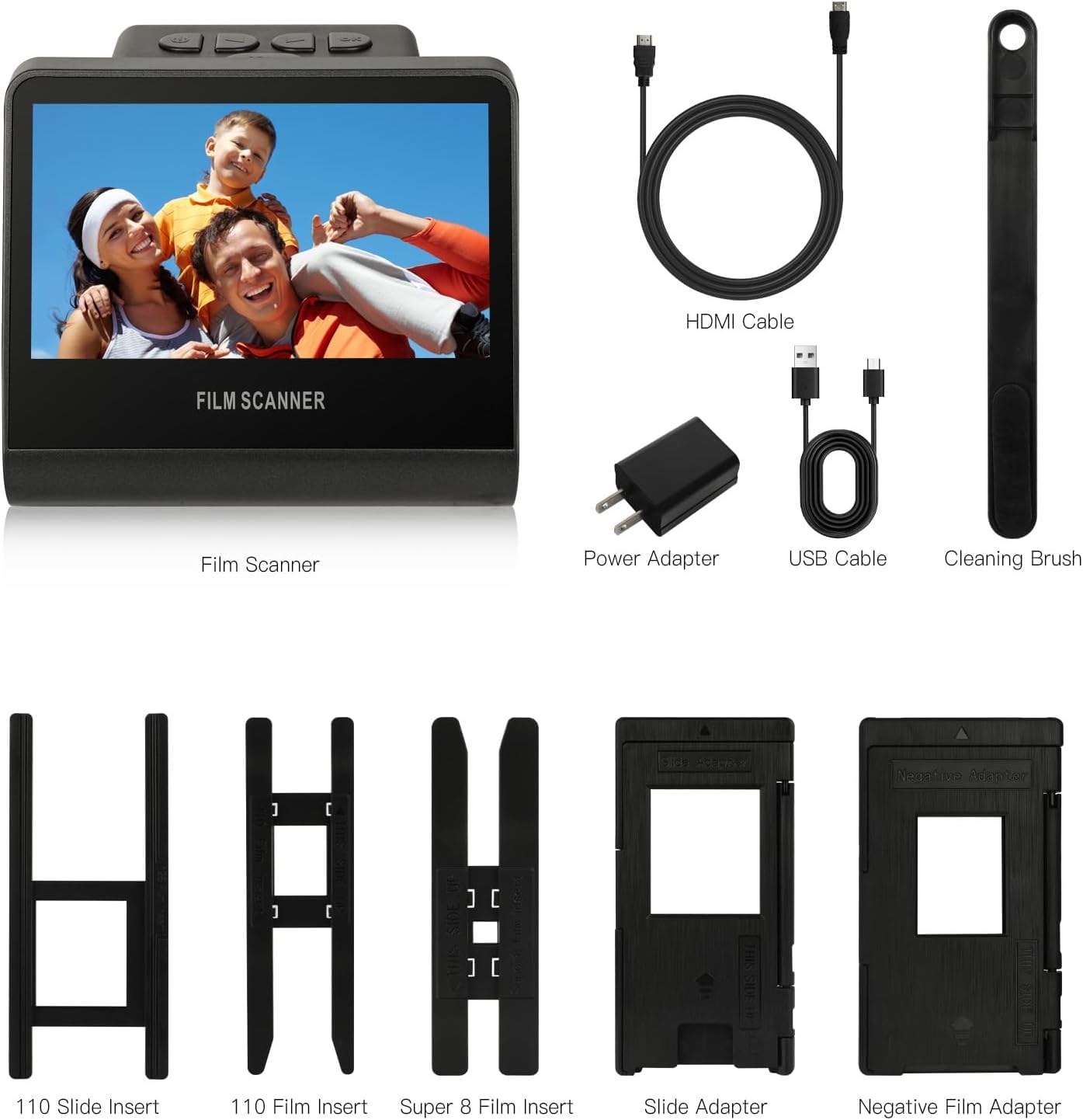 Scanner de film et de diapositives de 22 MP avec écran LCD de 5 pouces, scanner de film numérique tout-en-un, mémoire de 16 Go intégrée, convertit les diapositives négatives en noir et W/135/110/126