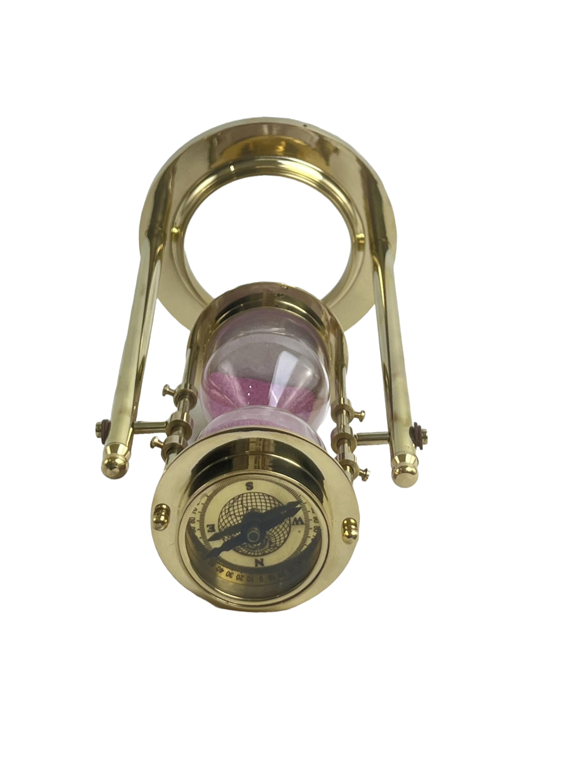 Reloj de cristal de 5 minutos con temporizador de arena de latón con brújula, ideal para hacer ejercicio, hacer té, decoración de mesa de estudio, tema de decoración náutica antigua