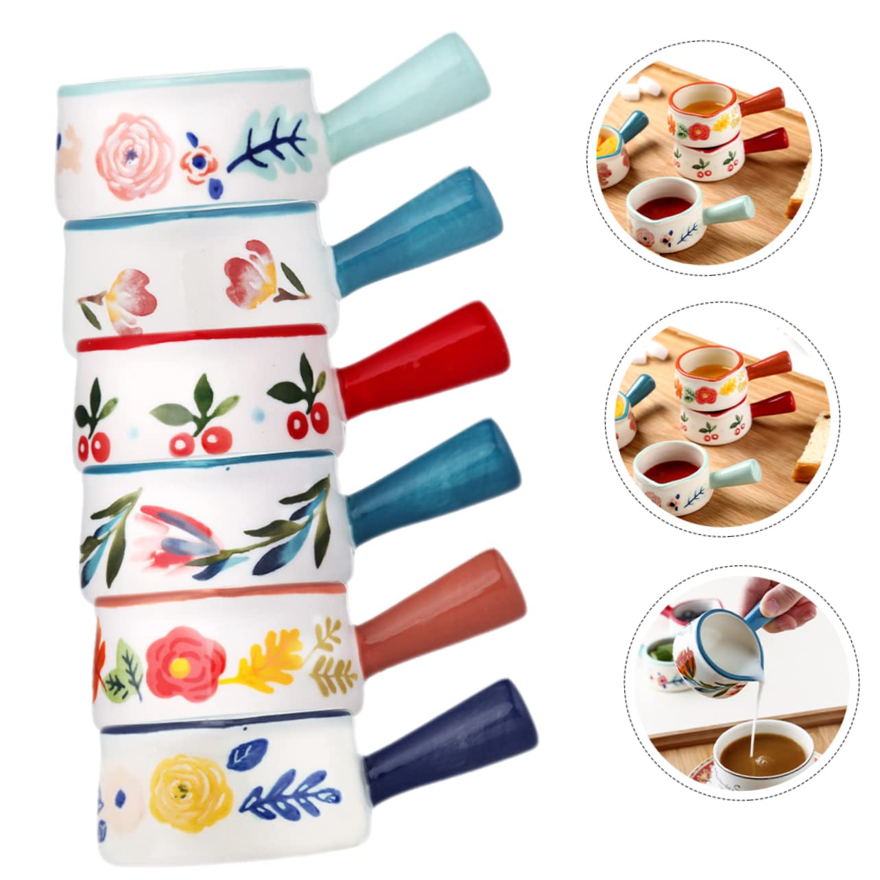 BESTonZON 6 Piezas Lechero Pequeño De Cerámica Jarabes De Cafe Cafetera Espresso Jarra De Jarabe De Arce Jarra De Crema De Leche Salsera Vinagre De Múltiples Fines Taza De Espuma De Leche