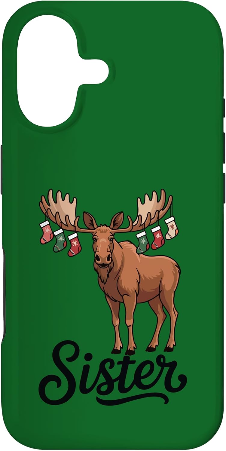 Moose Christmas Sister Stockings Hanging from Antlers Case for iPhone 17