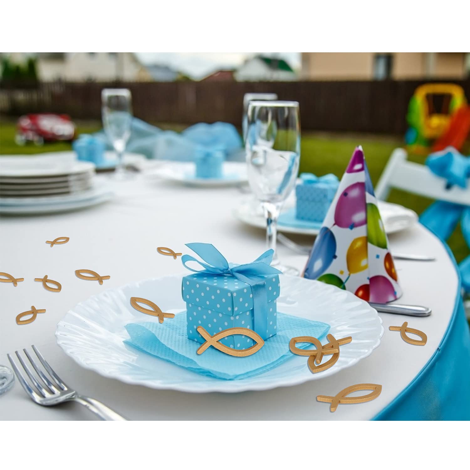 Poissons Bois Colorés KOBOKO - 108 Décors De Table Baptême En Bois Poissons - Idéal Garçon/Fille - Communion & Cérémonie Poissons Bois Naturels