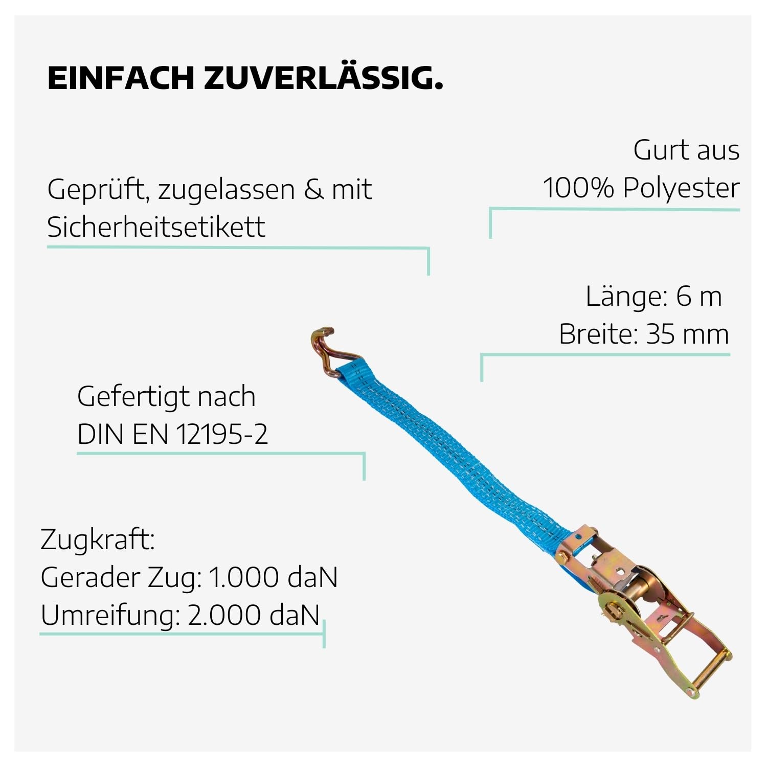 8 x Zurrgurt 2-teilig mit Ratsche 6 m & Spitzhaken I Zurrgurte mit Ratsche I Gurte zum Befestigen I Blauer Spanngurt mit Sicherheitsetikett I Zurrgurte mit Spitzhaken