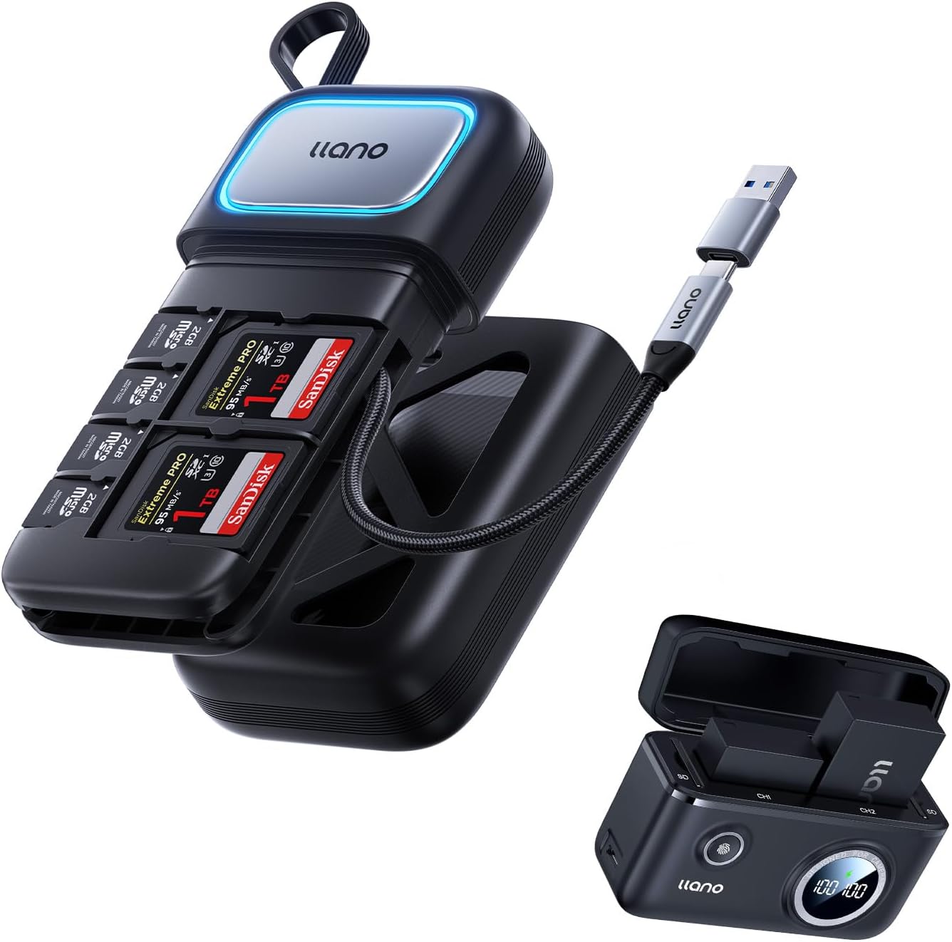 llano 2-Pack NP-W126S Batteries and 18W Fast Dual USB Charger,2-in-1 High-Speed SD/Micro SD Card Reader