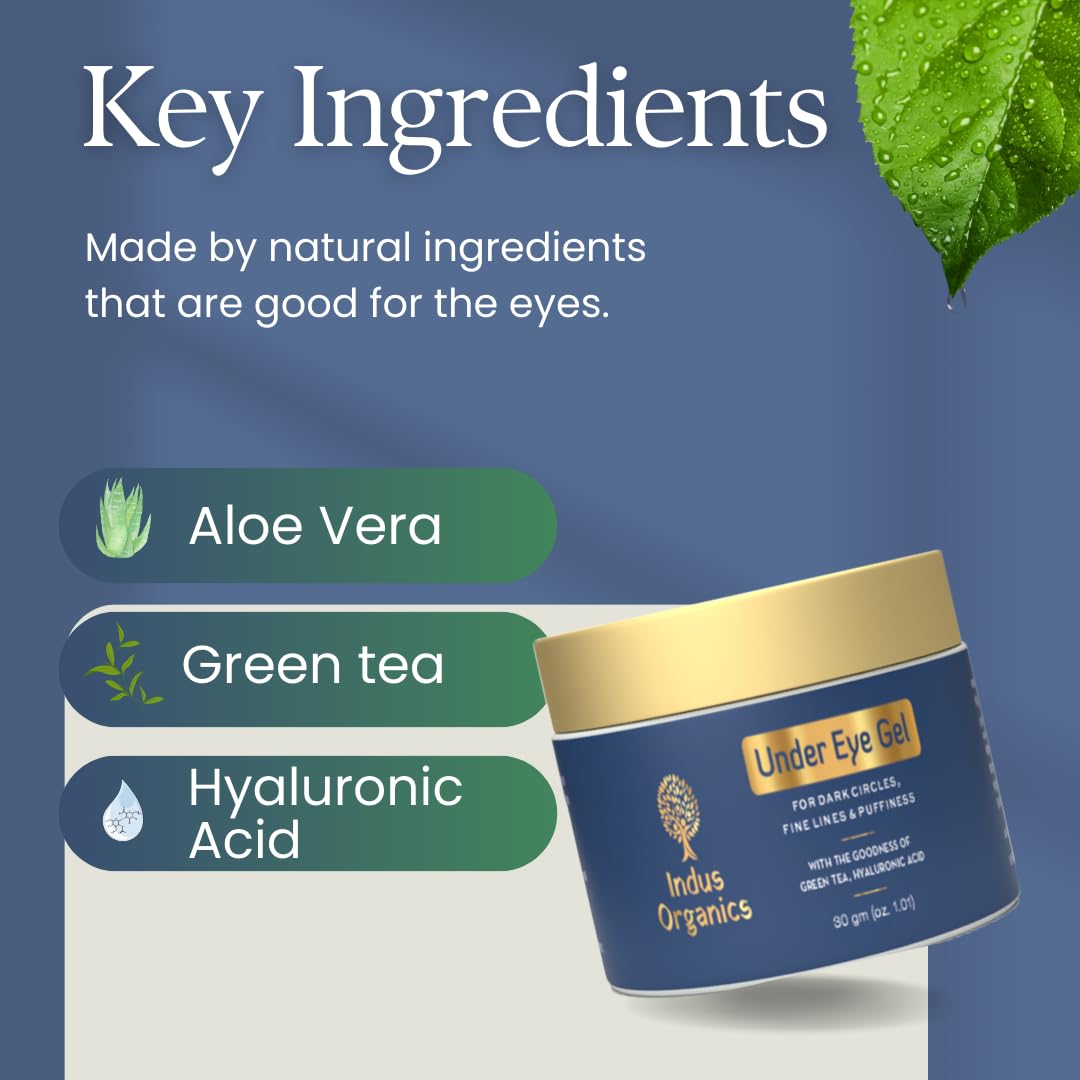 Indus Organics Under Eye Cream Gel for Dark Circles, Puffy Eyes, Wrinkles & Removal of Fine Lines for Women & Men, 30 gm 1
