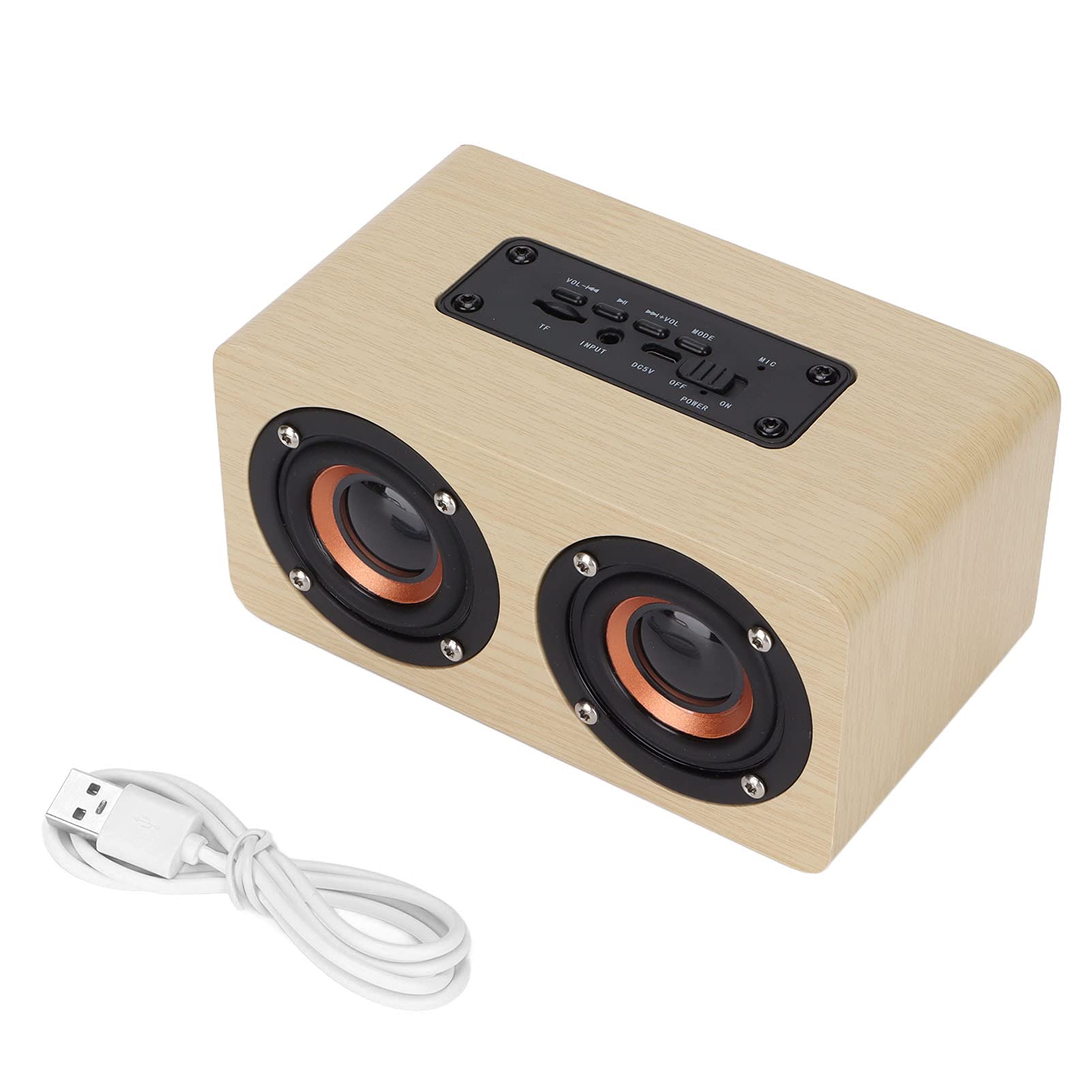 Alomejor Wooden Bluetooth Speaker with Retro Design (Bamboo wood grain | Portatile, doppi driver da 52 mm, connessione AUX da 3,5 mm, tempo di riproduzione lungo, supporta la ricarica micro USB
