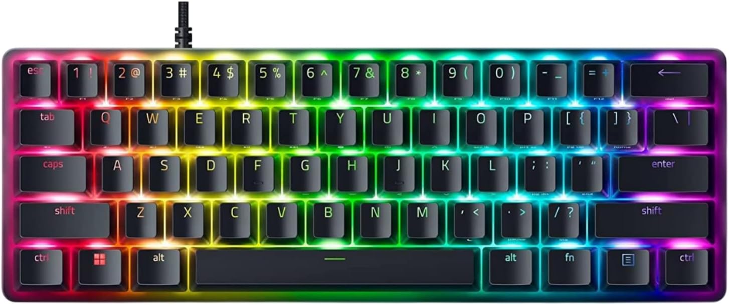 Huntsman Mini 60% Compact Gaming Keyboard: Purple Switch, Clicky Optical-Mechanical Switches, Doubleshot PBT Keycaps, Detachable USB-C Cable, US Layout - Black