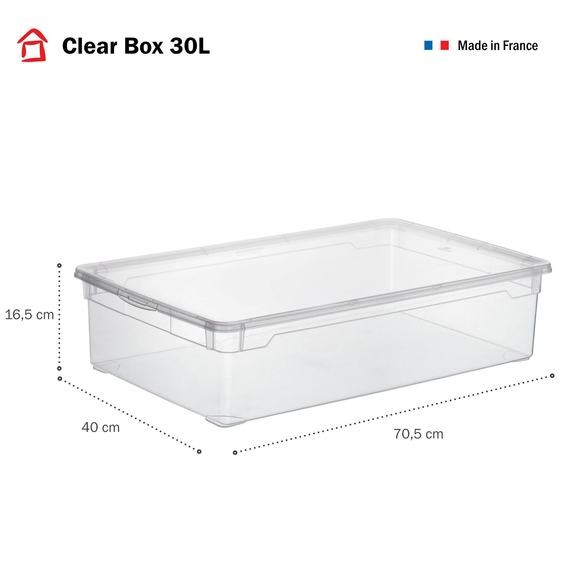 Sundis Clear Box, set di 5 scatole portaoggetti 30l, con coperchio, plastica trasparente, impilabile, multiuso, ideale per riporre giocattoli, vestiti e documenti