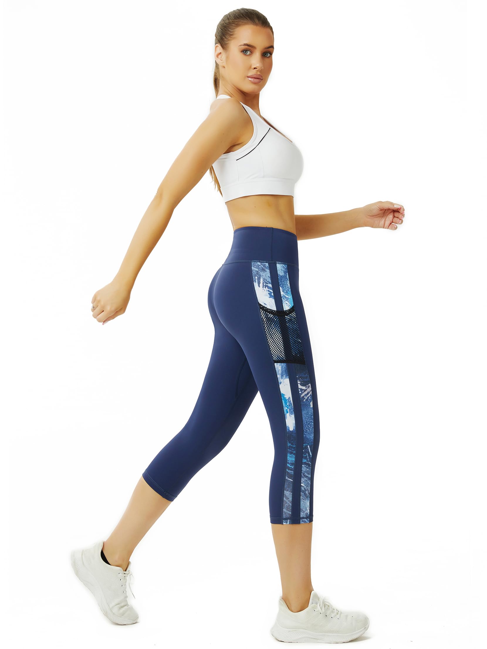 Legging 3/4 pour femme avec poches, pantalon de sport 3/4 opaque, pantalon de fitness pour femme
