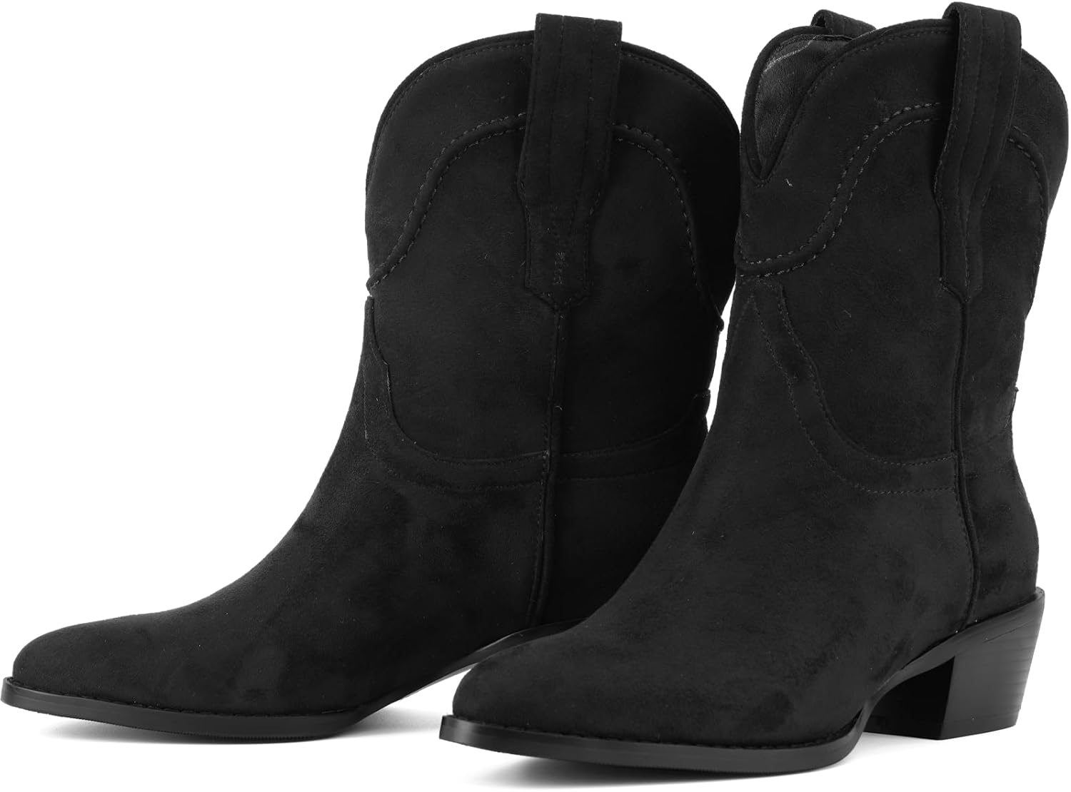 Women's Suede Ankle Western Cowboy Booties-Classic Vintage Slouchy Low-Heel Chunky Heel Slip-On Short Thick-Sole Fashion Mid-Calf Pointed Toe Short Boots