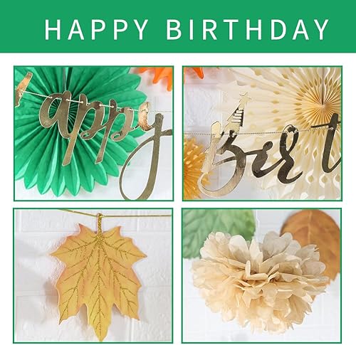 Miniatura 6 de Decoración de otoño, juego de fiesta de cumpleaños, abanicos de papel, pompones de papel de seda, naranja, crema, verde, rojo, hoja de arce,