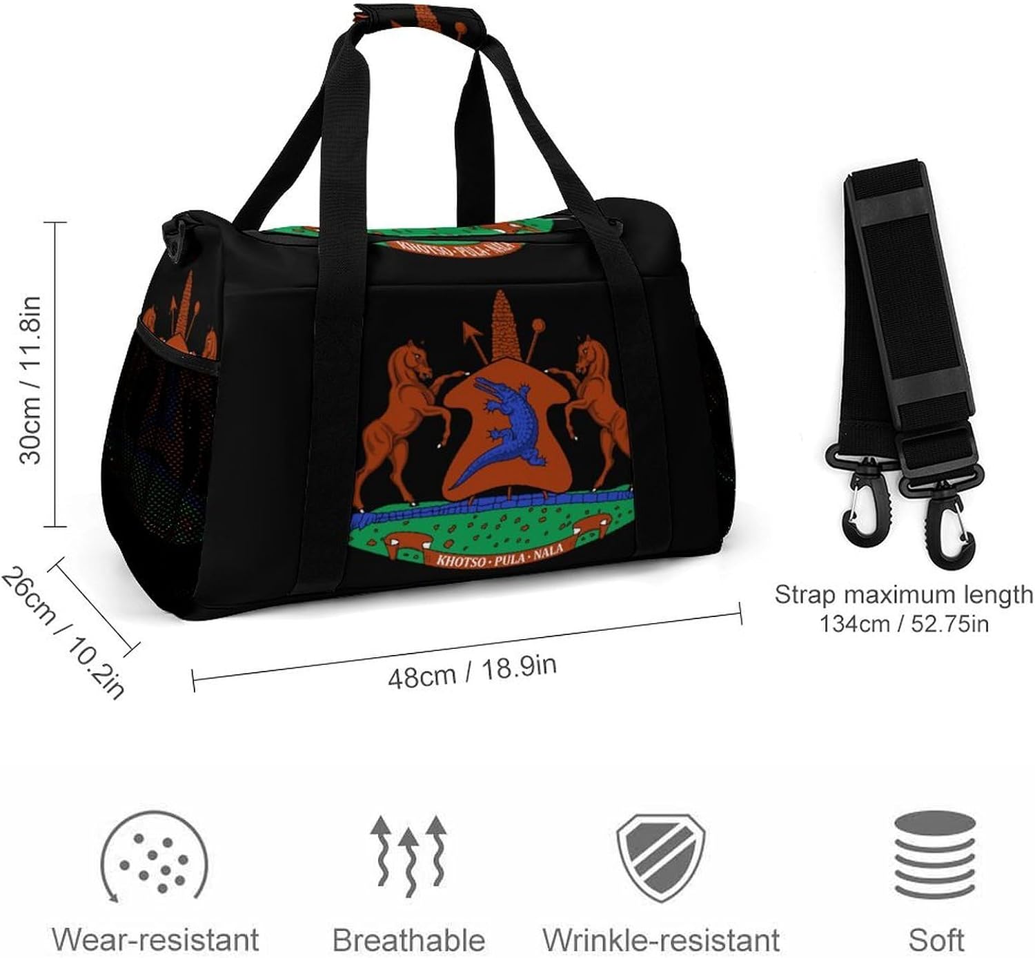 Coat of Arms of Lesotho Gym Bag Travel Duffel Sports Fitness Workout Weekender Bags