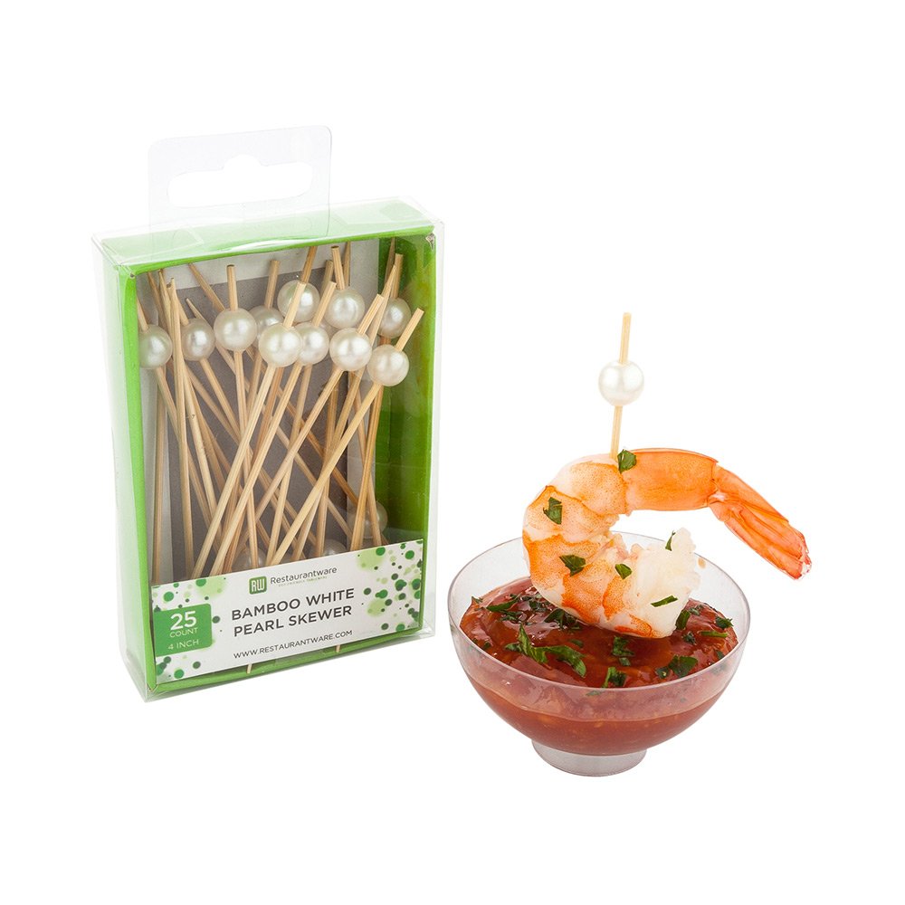 Restaurantware 10,2 cm weiße Perlen-Bambusspieße: perfekt zum Servieren von Vorspeisen und Cocktail-Garnierungen, natürliche Farbe, Einzelhandelsverpackung, 250 ct langlebig. Restaurantware
