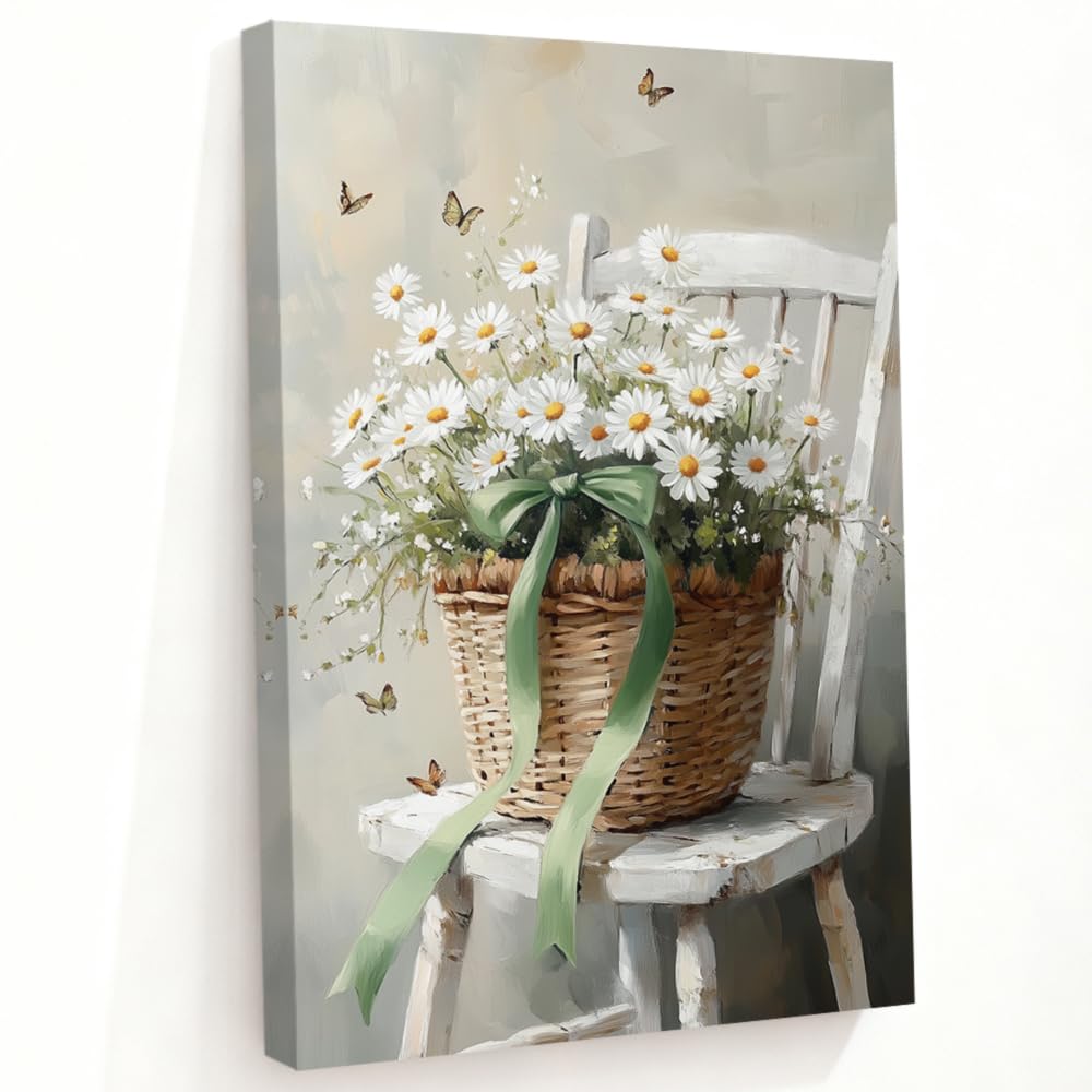 Tableau marguerites grand format pour illuminer une salle de bain sombre ou close
