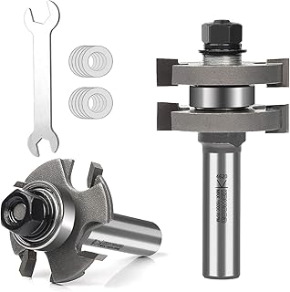 Kowood Pro Adjustable Tongue and Groove Bit Set, 7/32" to 3/8" Space ，1/2 Inch Shank Router Bit Set，1-3/4" (Dia.) Adjustable Tongue & Groove Router bits Kit