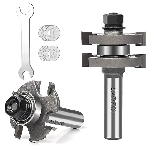 Juego de brocas de ranura y lengüeta ajustables Pro con vástago de 1/2 pulgada, broca de fresado de madera en forma de T para combinar con tablas de