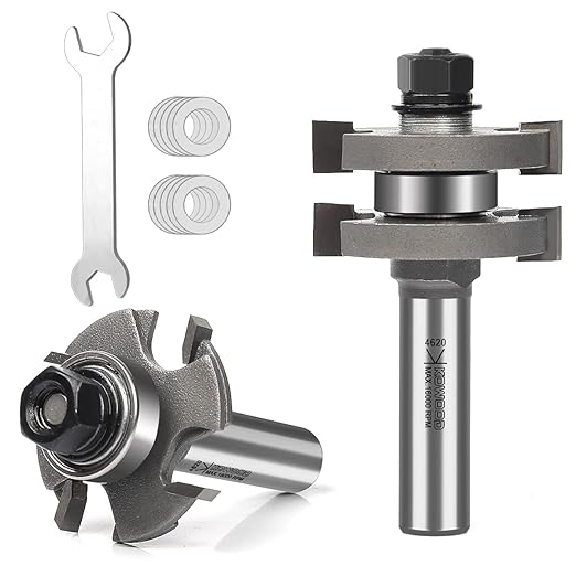 Kowood Pro Adjustable Tongue and Groove Bit Set, 7/32" to 3/8" Space ，1