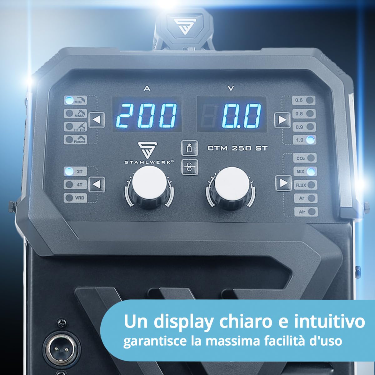 STAHLWERK Saldatrice combinata 4-in-1 CTM-250 ST – Set completo – TIG, MIG/MAG, MMA, FLUX fino a 200 A, CUT (Plasma) fino a 45 A, taglio fino a 14 mm, tecnologia IGBT